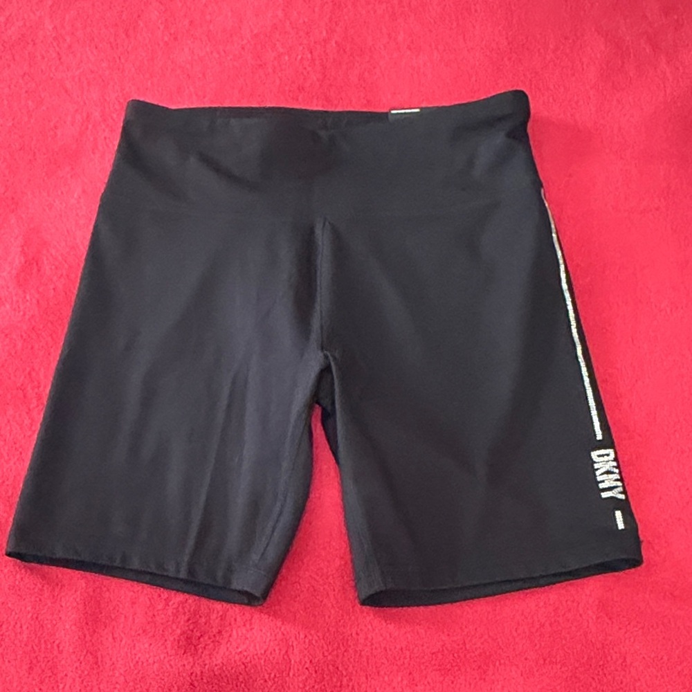 DKNY Black Bike Shorts with White Side Logo Stripe